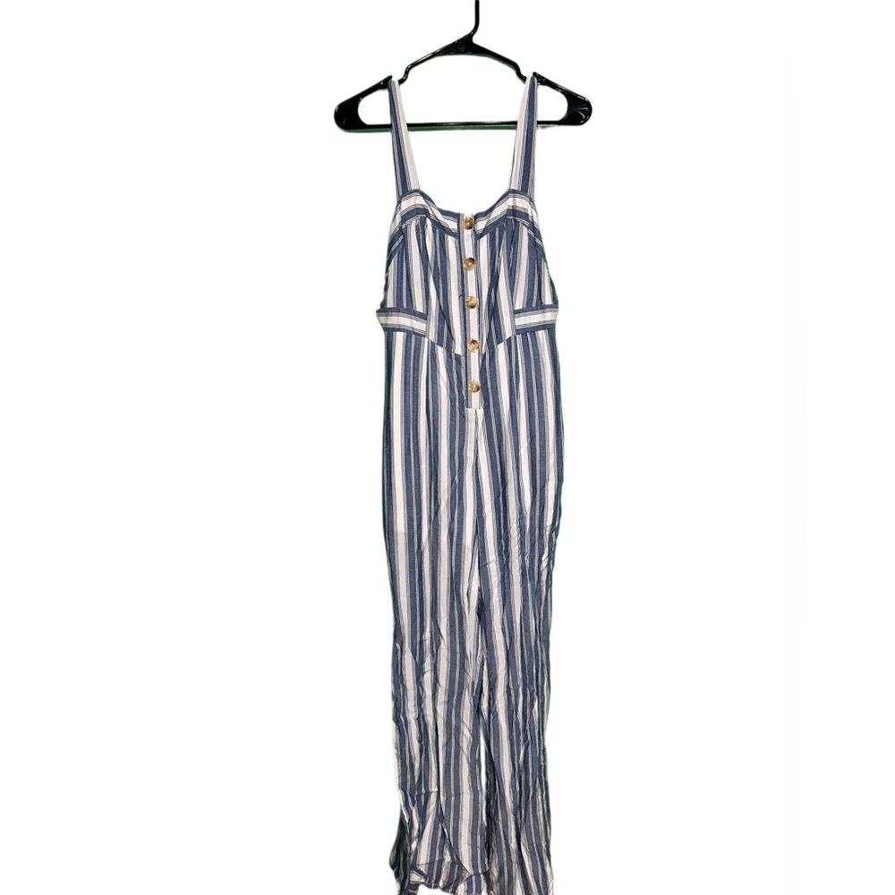 La Hearts Blue and White Striped Jumpsuit